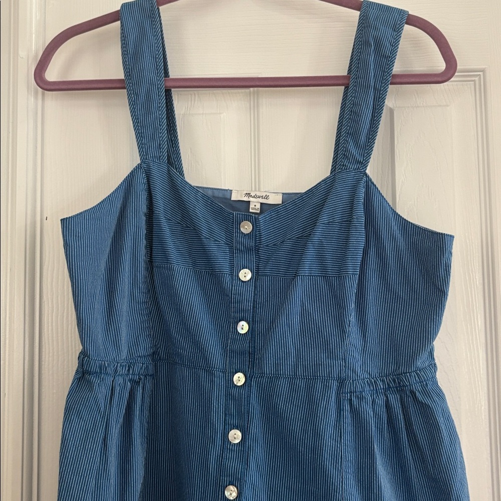Madewell Button Front tiered Blue and White striped Midi Dress Women’s Size 8 - Picture 4 of 9